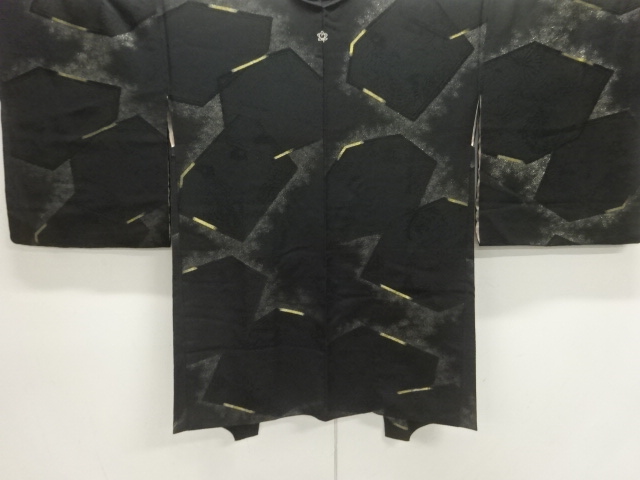 JAPANESE KIMONO / HAORI COAT / WOVEN ABSTRACT PATTERN / ONE CREST